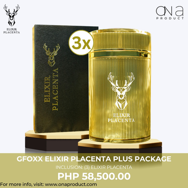 Gfoxx Elixir Placenta Plus Package - 3 bottles with membership benefits.